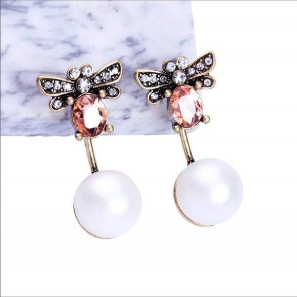 Crystal Honey Bee Earrings - Picture 2 of 5